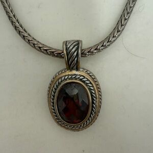Pretty Costume Silver Necklace with Garnet Drop